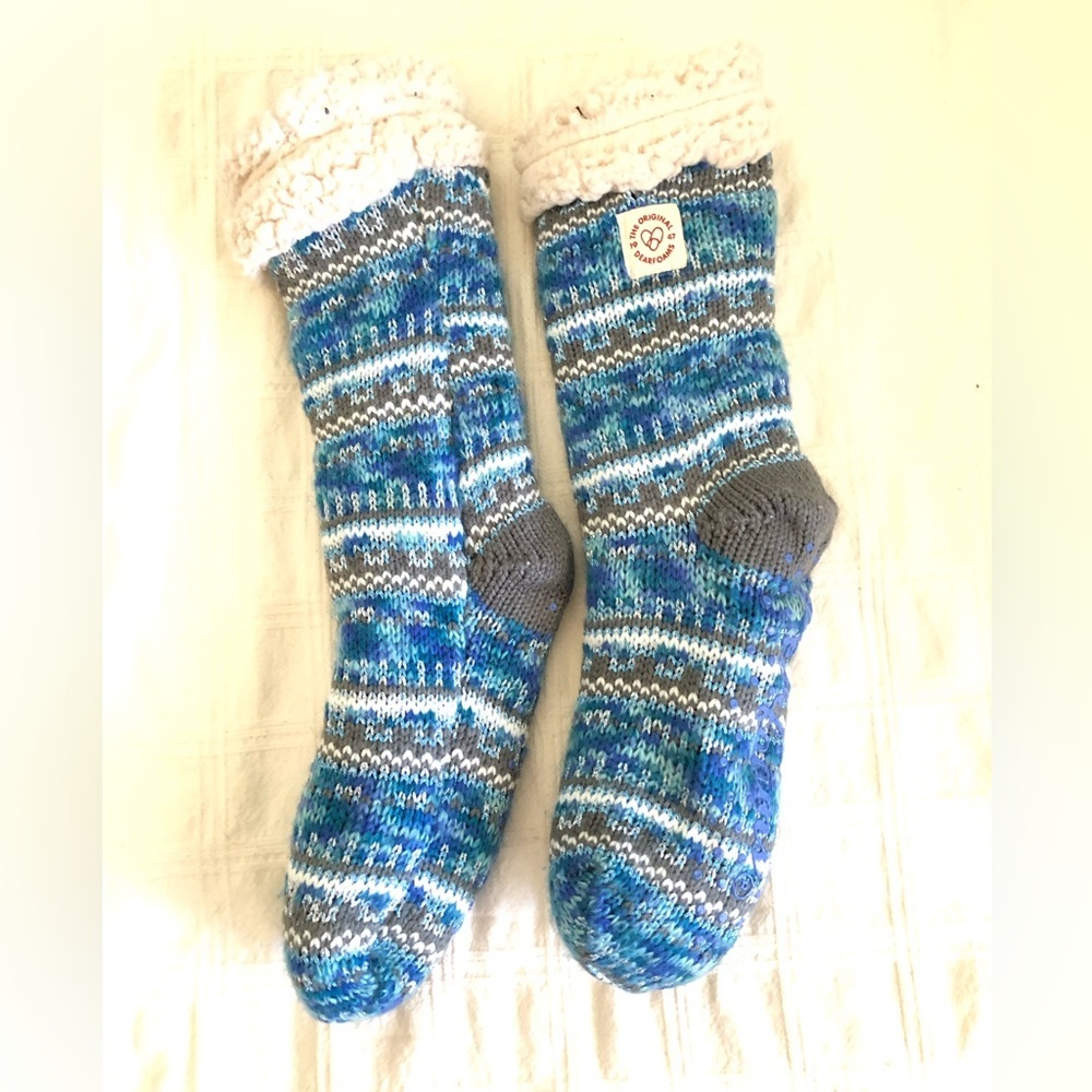 dearfoam socks blue gray faux sherpa